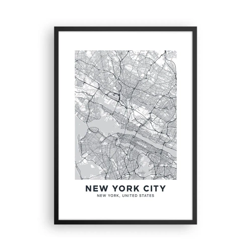 Affisch i svart ram - En minimalistisk karta över New York City - 50x70cm - Metropolens anatomi - Modern väggdekoration för vardagsrum och sovrum ARTTOR