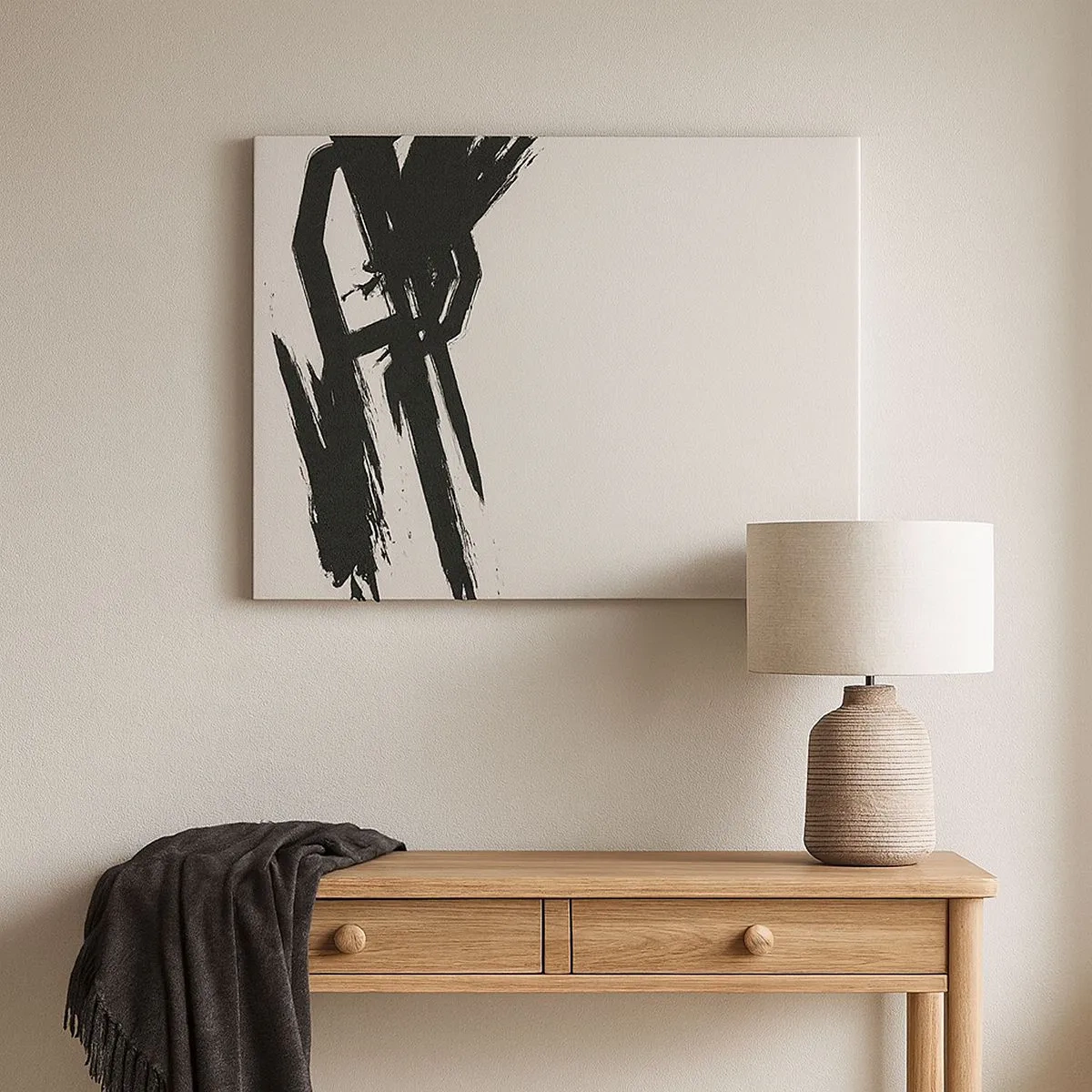 Canvastavla - Bild på duk - Dynamiska penseldrag i svart mot en ljus bakgrund - 70x50cm - En ostoppbar rörelse - Modern väggdekoration för vardagsrum och sovrum ARTTOR