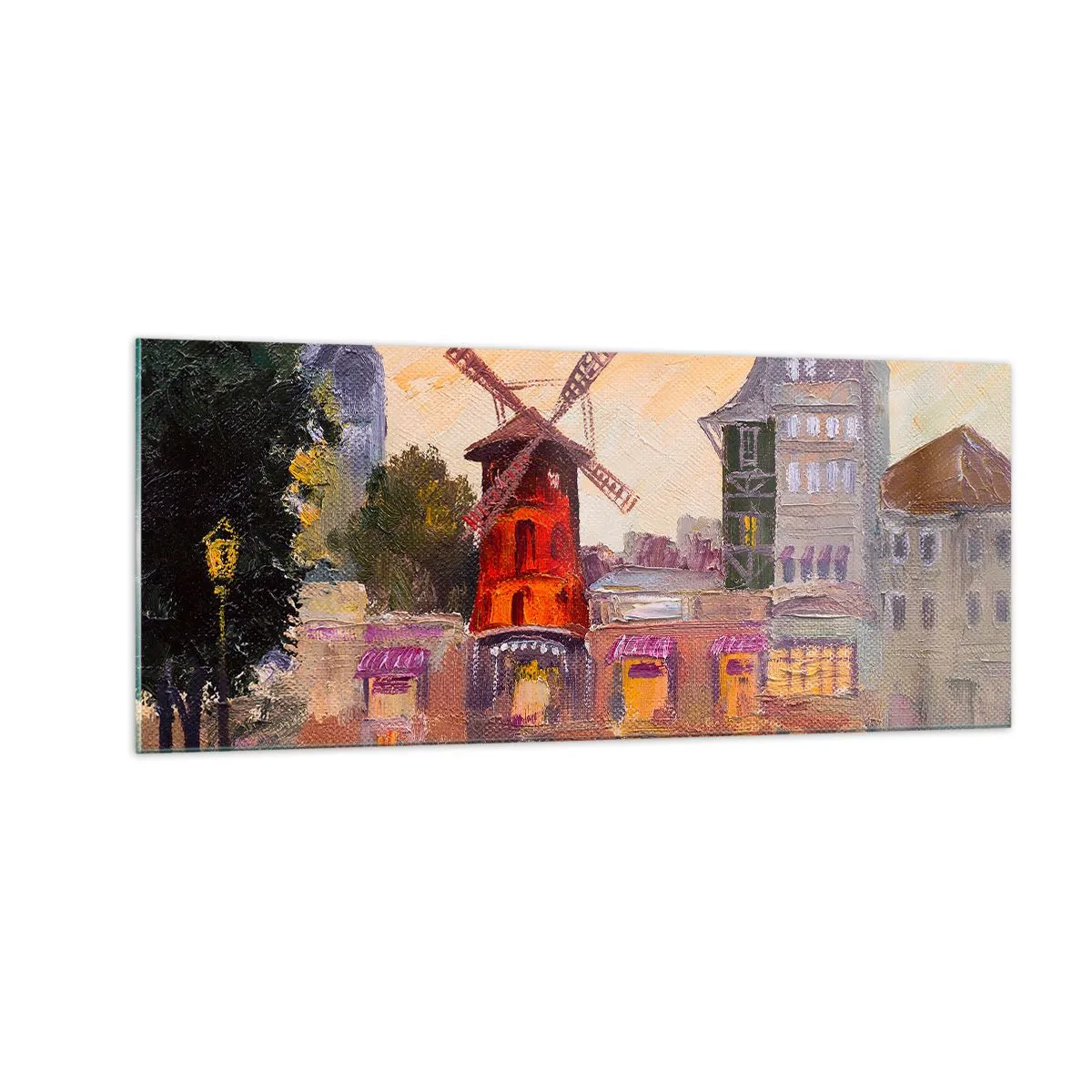 Glastavla - Bild på glas - Ikoner av Paris – Moulin Rouge - 100x40 cm
