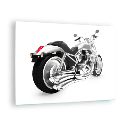 Glastavla - Bild på glas - En kromad motorcykel i modern stil på vit bakgrund - 70x50cm - Samlarens dröm - Modern väggdekoration för vardagsrum och sovrum ARTTOR