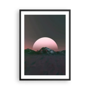 Affisch i svart ram - Fantasilandskap med en rosa måne och berg - 50x70cm - I den granliggande galaxen - Modern väggdekoration för vardagsrum och sovrum ARTTOR