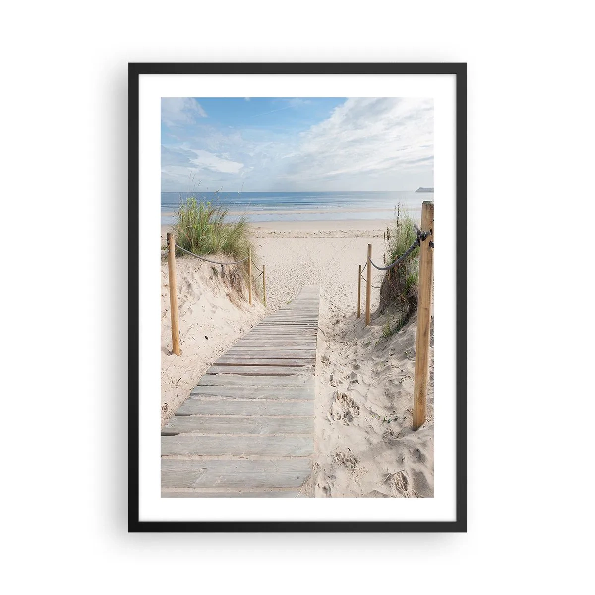 Affisch i svart ram - Stigen till stranden med havsutsikt - 50x70cm - Mot horisonten - Modern väggdekoration för vardagsrum och sovrum ARTTOR