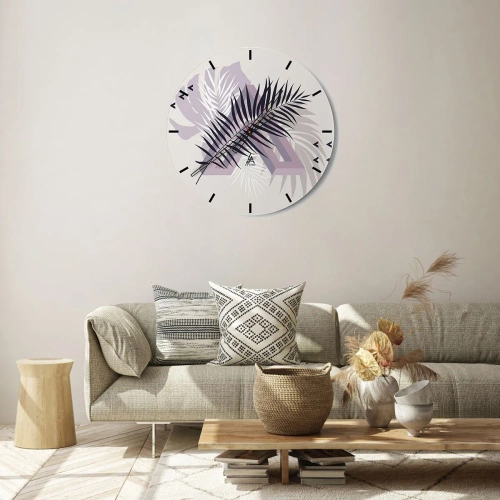 Väggklocka - Klocka på glas - Modern grafik med palmblad - 30x30cm - Skuggans skugga - Modern väggdekoration för vardagsrum, kök och sovrum ARTTOR