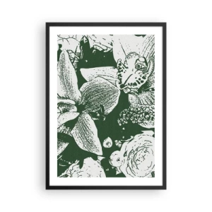 Affisch i svart ram - Botanisk illustration av blommor och blad i kontrasterande färger - 50x70cm - Bukett - en värld av grönska - Modern väggdekoration för vardagsrum och sovrum ARTTOR