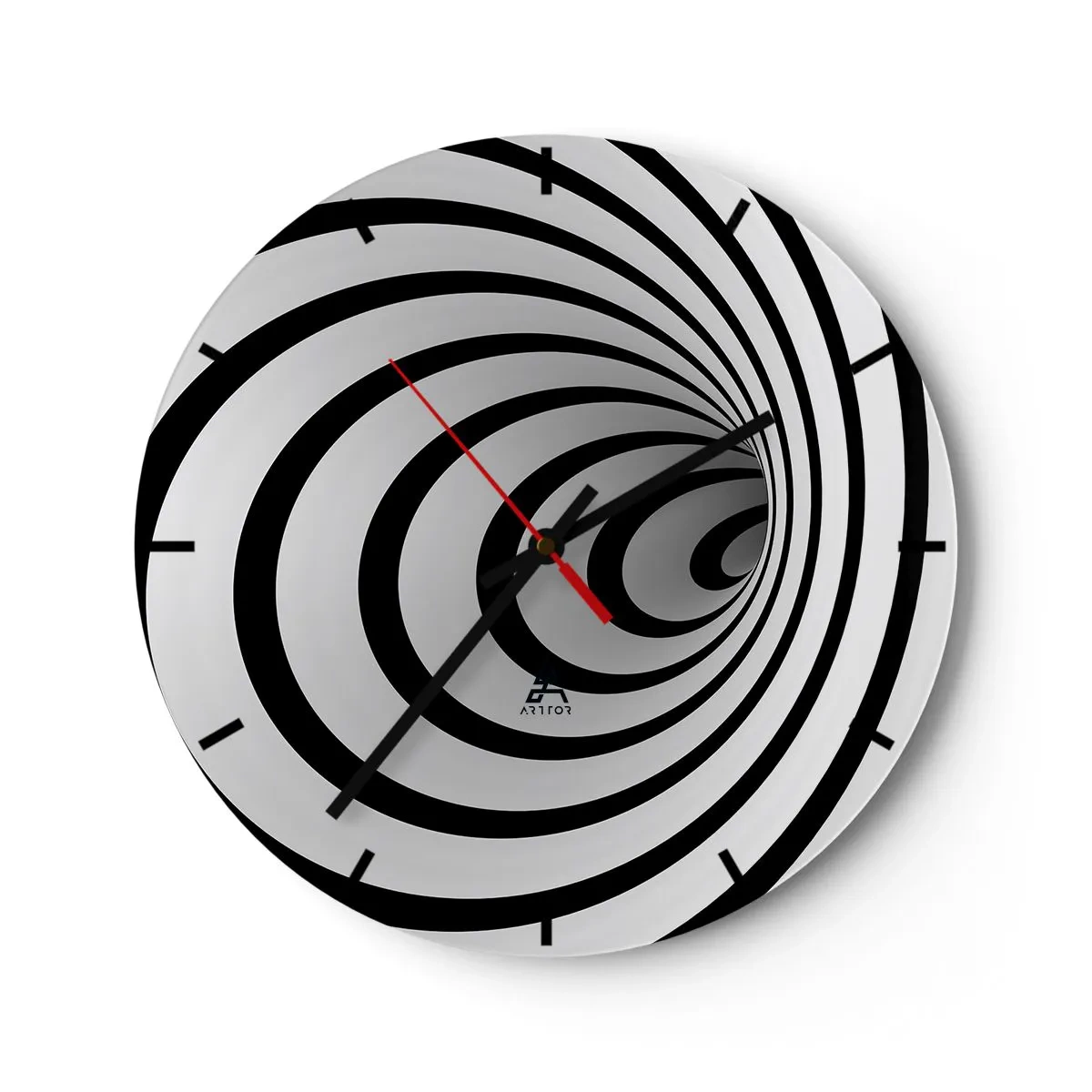 Väggklocka - Klocka på glas - Ett fascinerande spiralmönster i svartvitt - 30x30cm - Kan du inte motstå? - Modern väggdekoration för vardagsrum, kök och sovrum ARTTOR