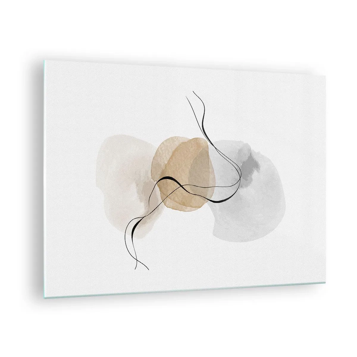 Glastavla - Bild på glas - En subtil abstraktion med pastellfärgade fläckar och svarta linjer. - 70x50cm - Luftpärlor - Modern väggdekoration för vardagsrum och sovrum ARTTOR