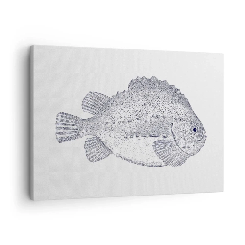 Canvastavla - Bild på duk - Svartvit teckning av en fisk mot en vit bakgrund i minimalistisk stil - 70x50cm - Till naturforskarens album - Modern väggdekoration för vardagsrum och sovrum ARTTOR