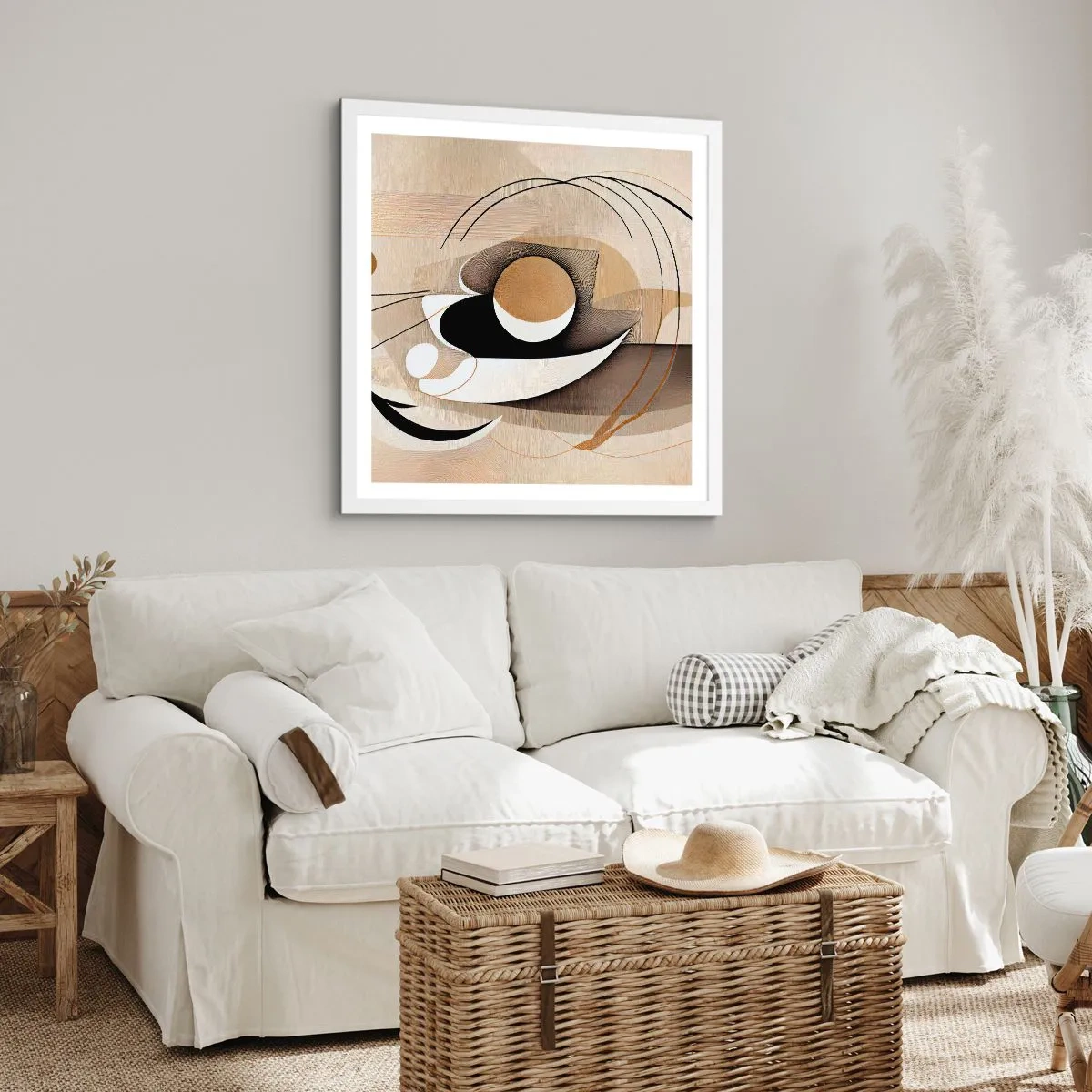 Affisch i vit ram - Komposition: essensen av saker och ting - 60x60 cm