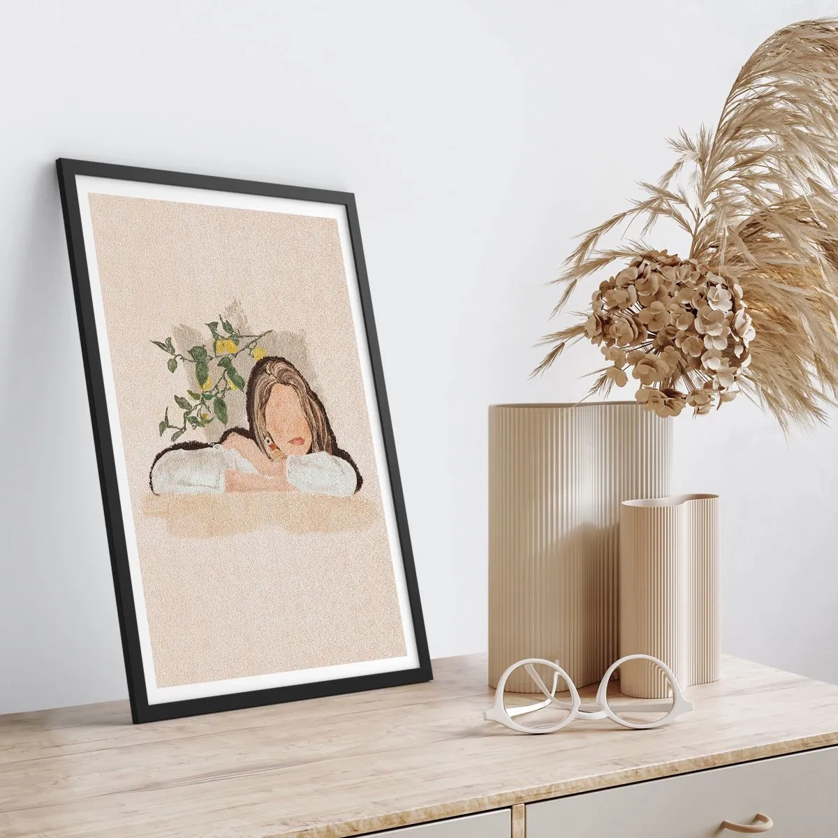 Affisch i svart ram - En fundersam figur omgiven av naturen - 50x70cm - Sydlig skönhet - Modern väggdekoration för vardagsrum och sovrum ARTTOR