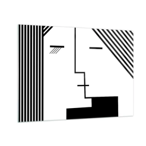 Glastavla - Bild på glas - En grafisk tolkning av en kyss i minimalistisk stil - 70x50cm - Bara en kyss - Modern väggdekoration för vardagsrum och sovrum ARTTOR