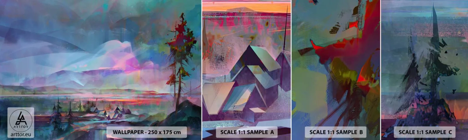 Provbit av självhäftande fototapet Deluxe Sticker - Under en vänlig himmel - Abstraktion, Landskap, Berg - 100x30 cm