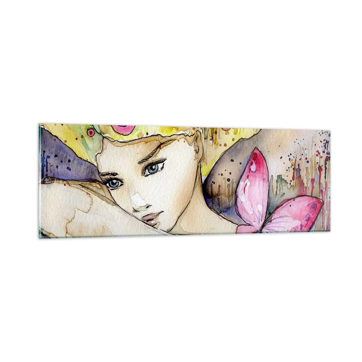 Glastavla - Bild på glas - fjärilprincessa - 90x30 cm