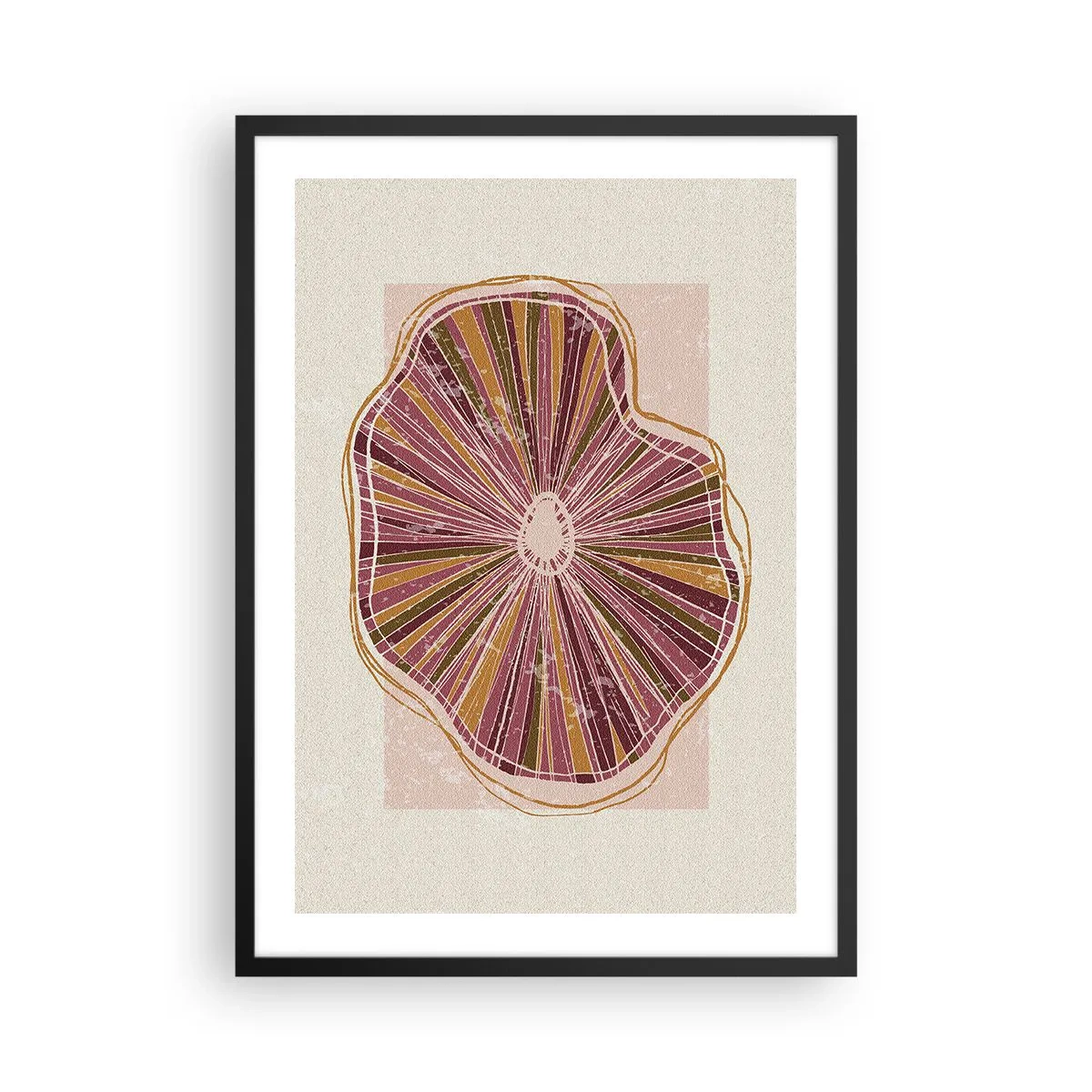 Affisch i svart ram - Abstrakt tvärsnitt av ett träd i nyanser av rosa och brunt. - 50x70cm - Strålande abstraktion - Modern väggdekoration för vardagsrum och sovrum ARTTOR