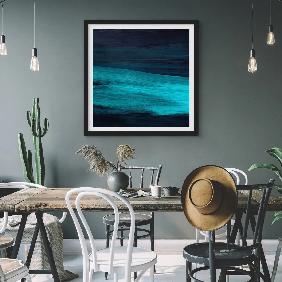 Affisch i svart ram - Flyt med strömmen - 50x50 cm