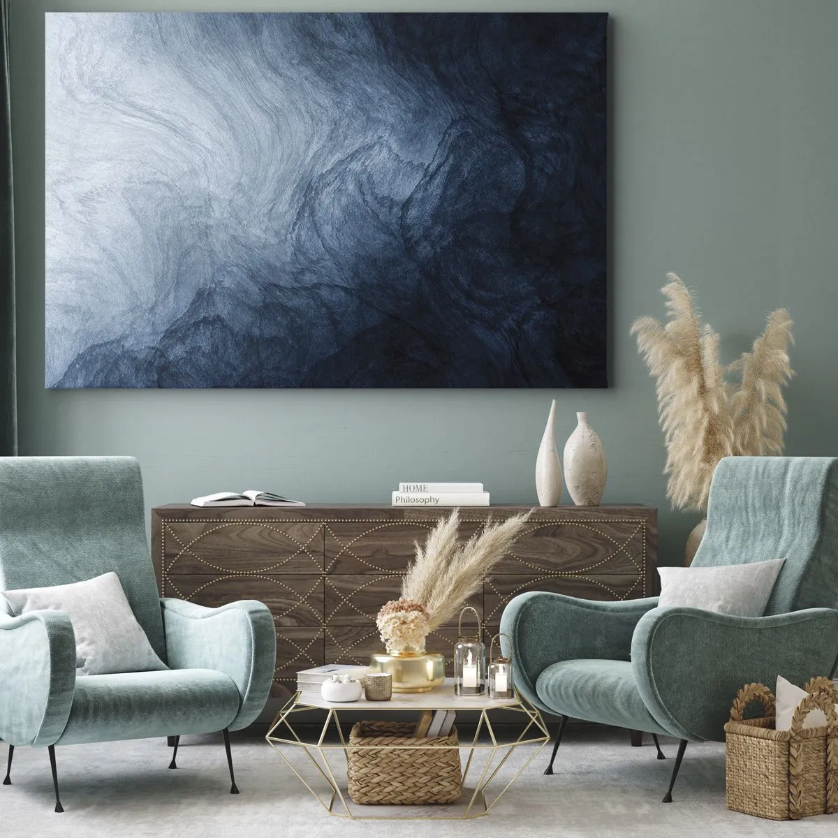 Canvastavla - Bild på duk - En abstrakt komposition i nyanser av blått och marinblått. - 70x50cm - Nå djupt in - Modern väggdekoration för vardagsrum och sovrum ARTTOR
