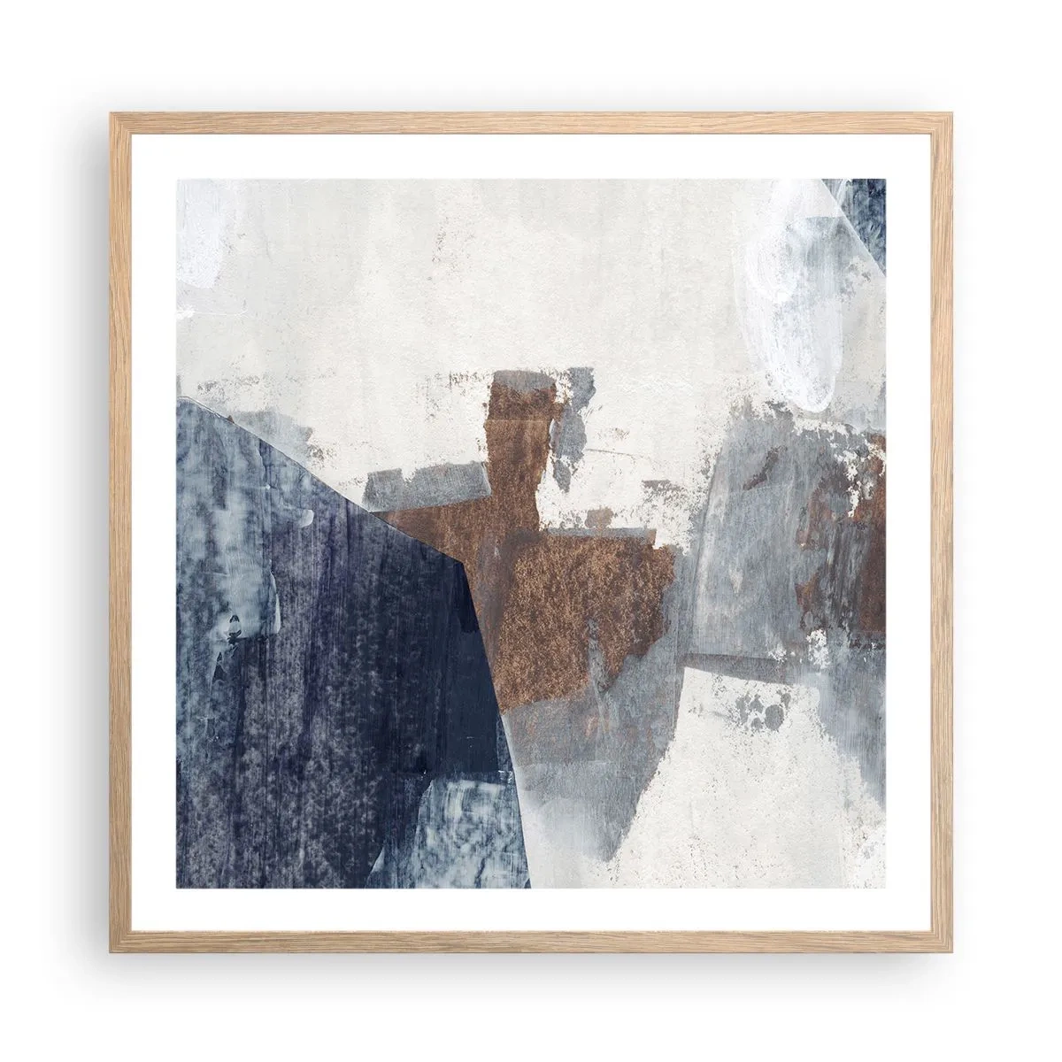 Affisch i ram av ljusek - Blåbruna former - 60x60 cm