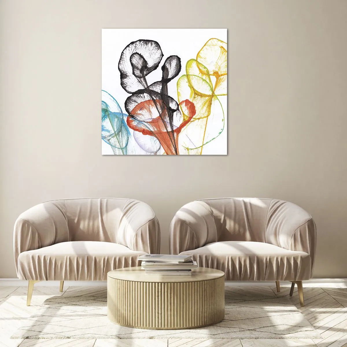 Glastavla - Bild på glas - Blommor med själ - 60x60 cm