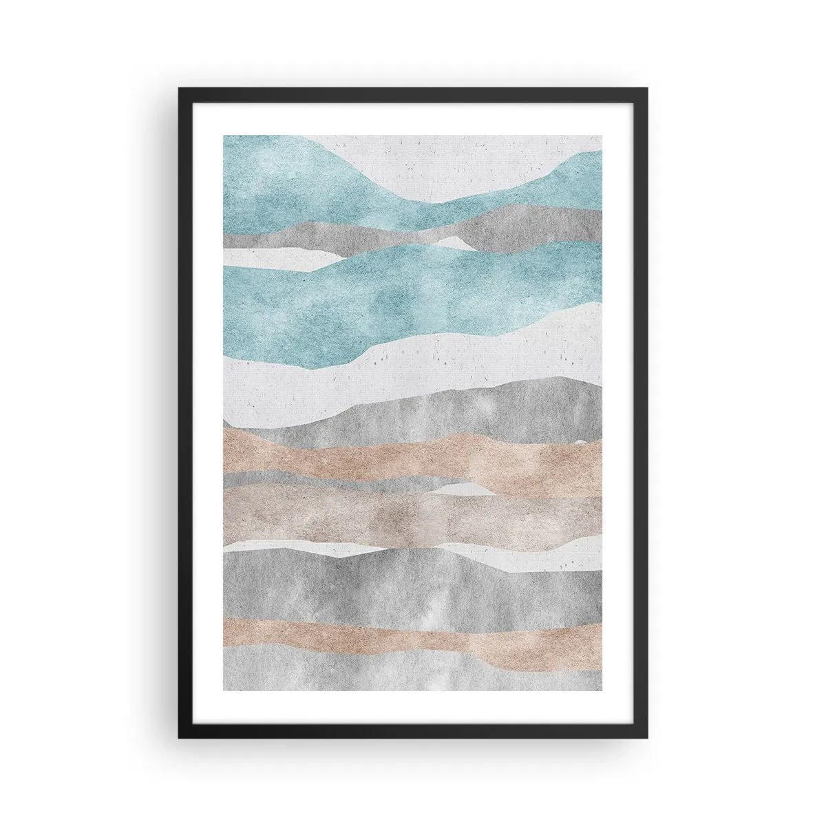 Affisch i svart ram - Minimalistiska vågor i nyanser av blått och beige - 50x70cm - Närhetsstudie - Modern väggdekoration för vardagsrum och sovrum ARTTOR