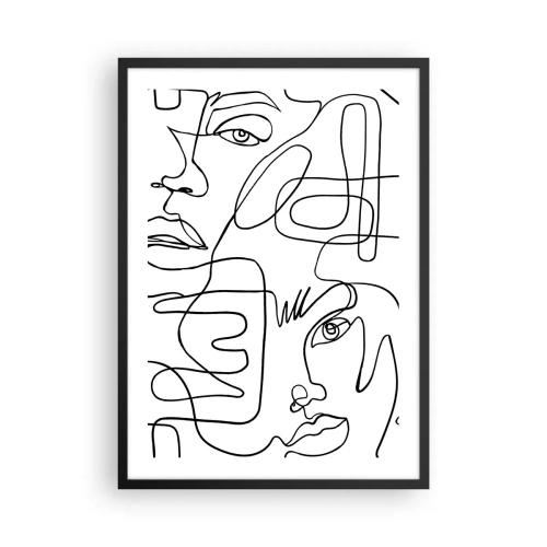Affisch i svart ram - Abstrakta ansikten ritade med en linje - 50x70cm - I trassliga känslor - Modern väggdekoration för vardagsrum och sovrum ARTTOR