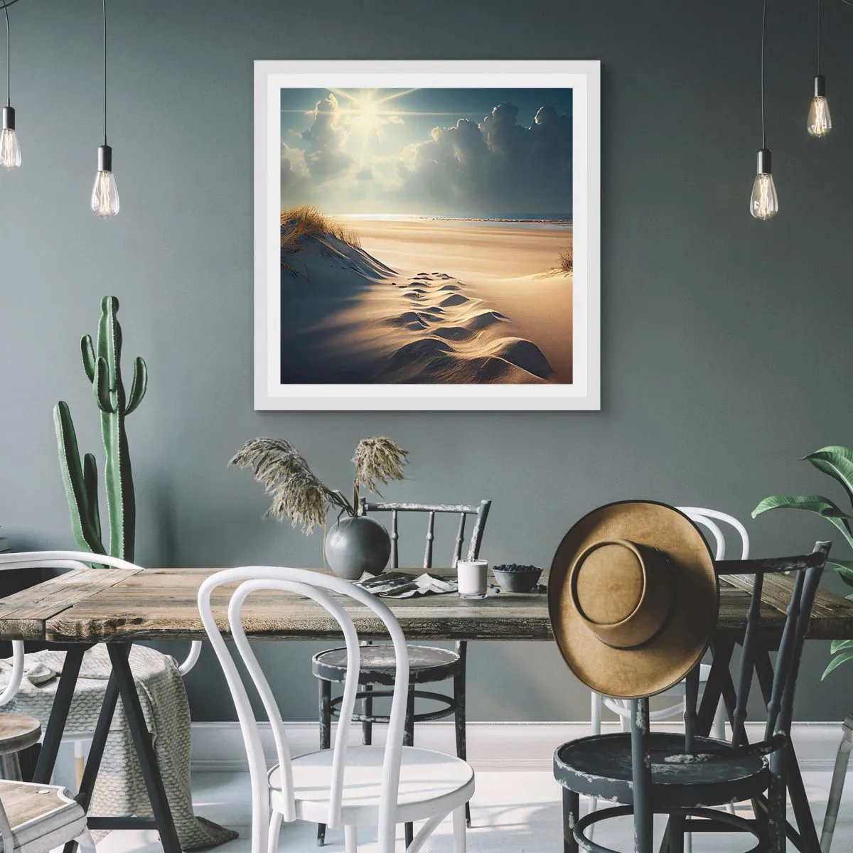 Affisch i vit ram - Lugnande landskap - 40x40 cm