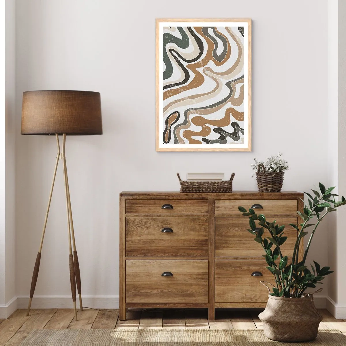 Affisch i ram av ljusek - Meandrar av jordnära färger - 50x70 cm