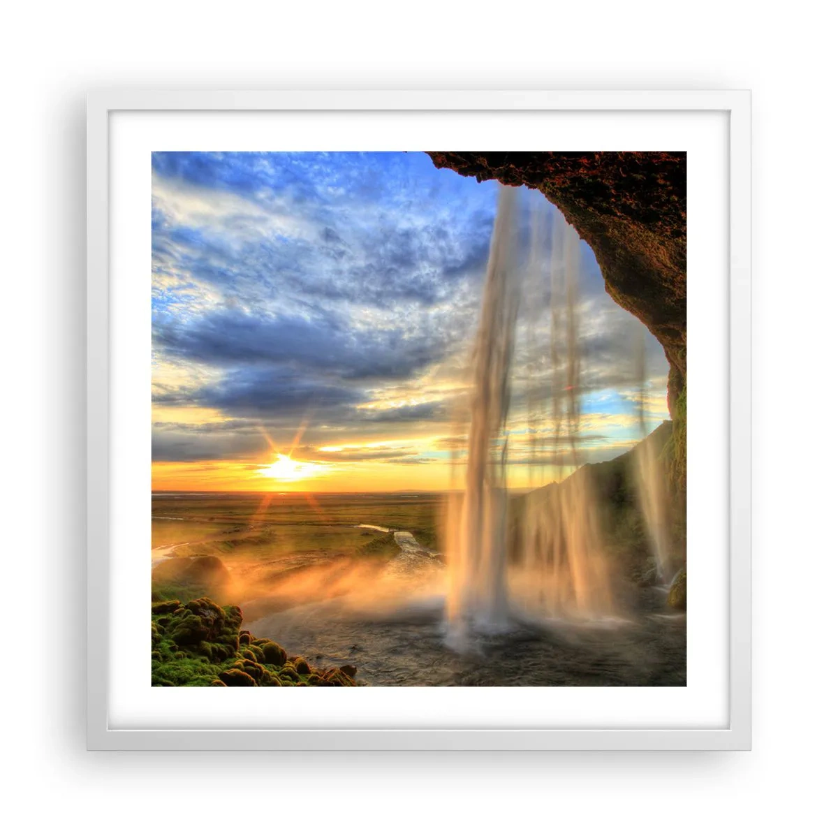 Affisch i vit ram - Världen bakom ridå av droppar - 50x50 cm