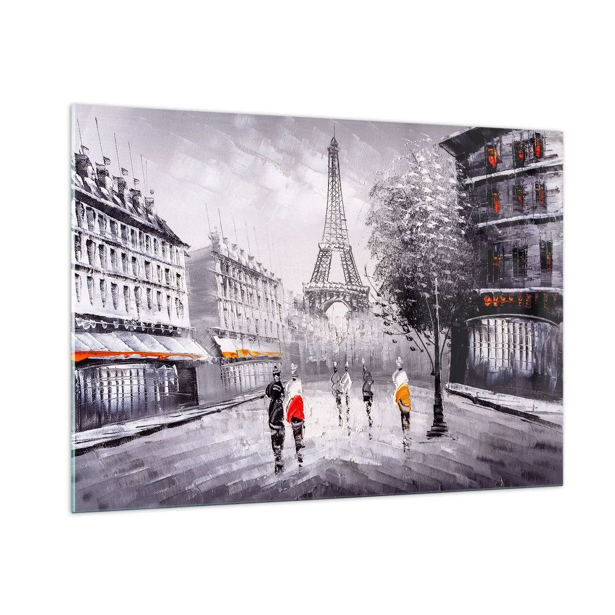 Glastavla - Bild på glas - Promenad i Paris - 100x70 cm