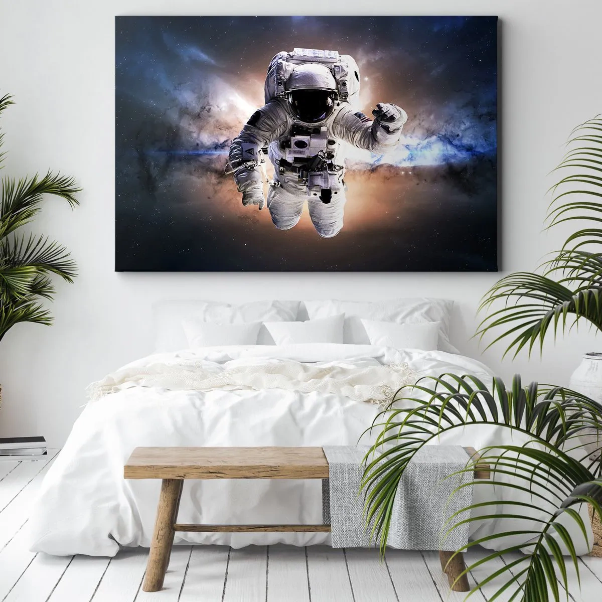 Canvastavla - Bild på duk - Astronaut i rymden - 70x50cm - Hälsningar från rymden - Modern väggdekoration för vardagsrum och sovrum ARTTOR