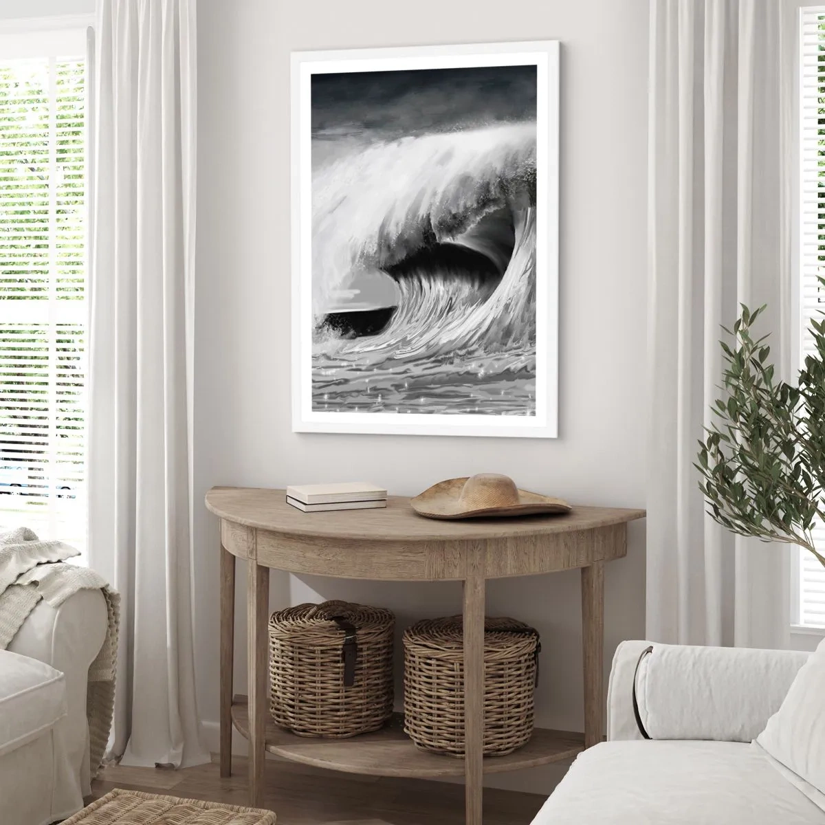Affisch i vit ram - Havets ilska - 70x100 cm