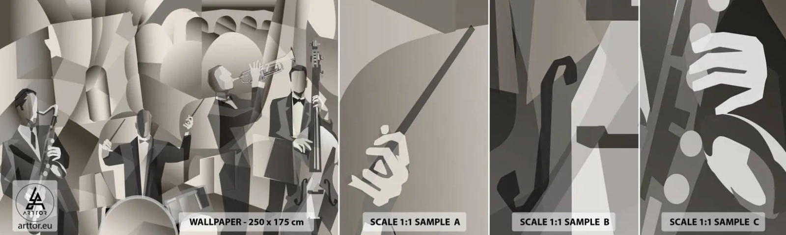 Provbit av självhäftande fototapet Deluxe Sticker - I ljudrummet - Abstraktion, Band, Jazz - 100x30 cm