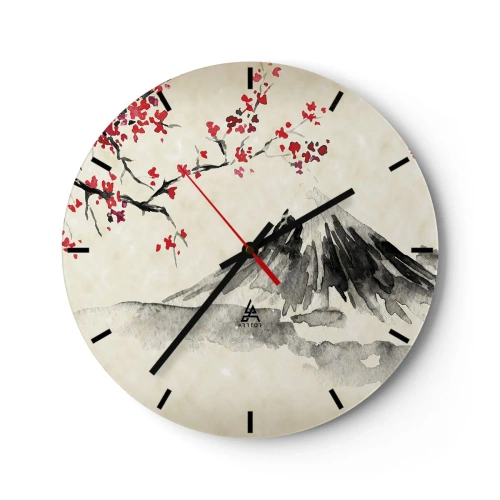 Väggklocka - Klocka på glas - Traditionell japansk akvarellmålning av ett berg och körsbärsblommor - 30x30cm - Bli kär i Japan - Modern väggdekoration för vardagsrum, kök och sovrum ARTTOR