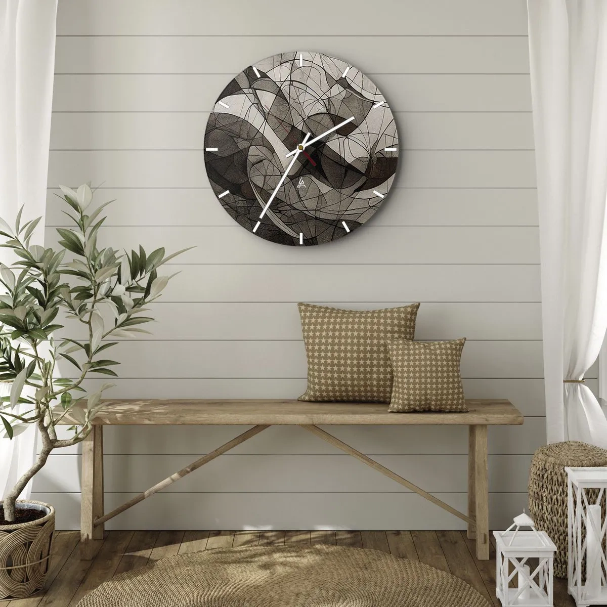 Väggklocka - Klocka på glas - Organisk abstraktion i jordnära toner med dynamiska linjer - 30x30cm - Cirkulation av jordens färger - Modern väggdekoration för vardagsrum, kök och sovrum ARTTOR