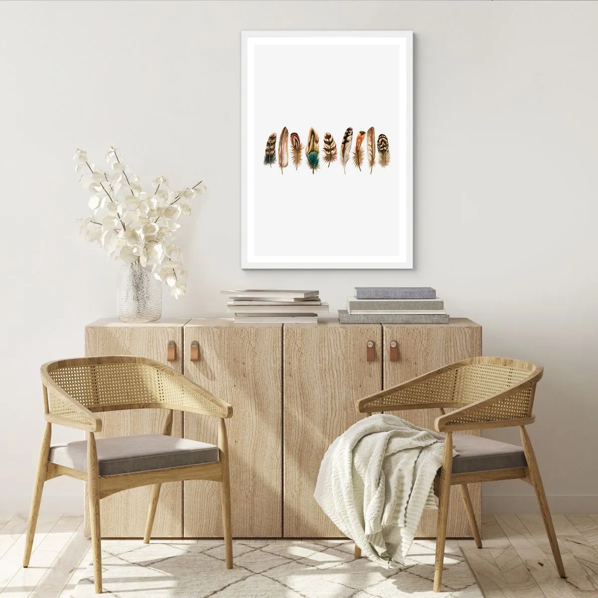 Affisch i vit ram - Fjädervariation - 70x100 cm