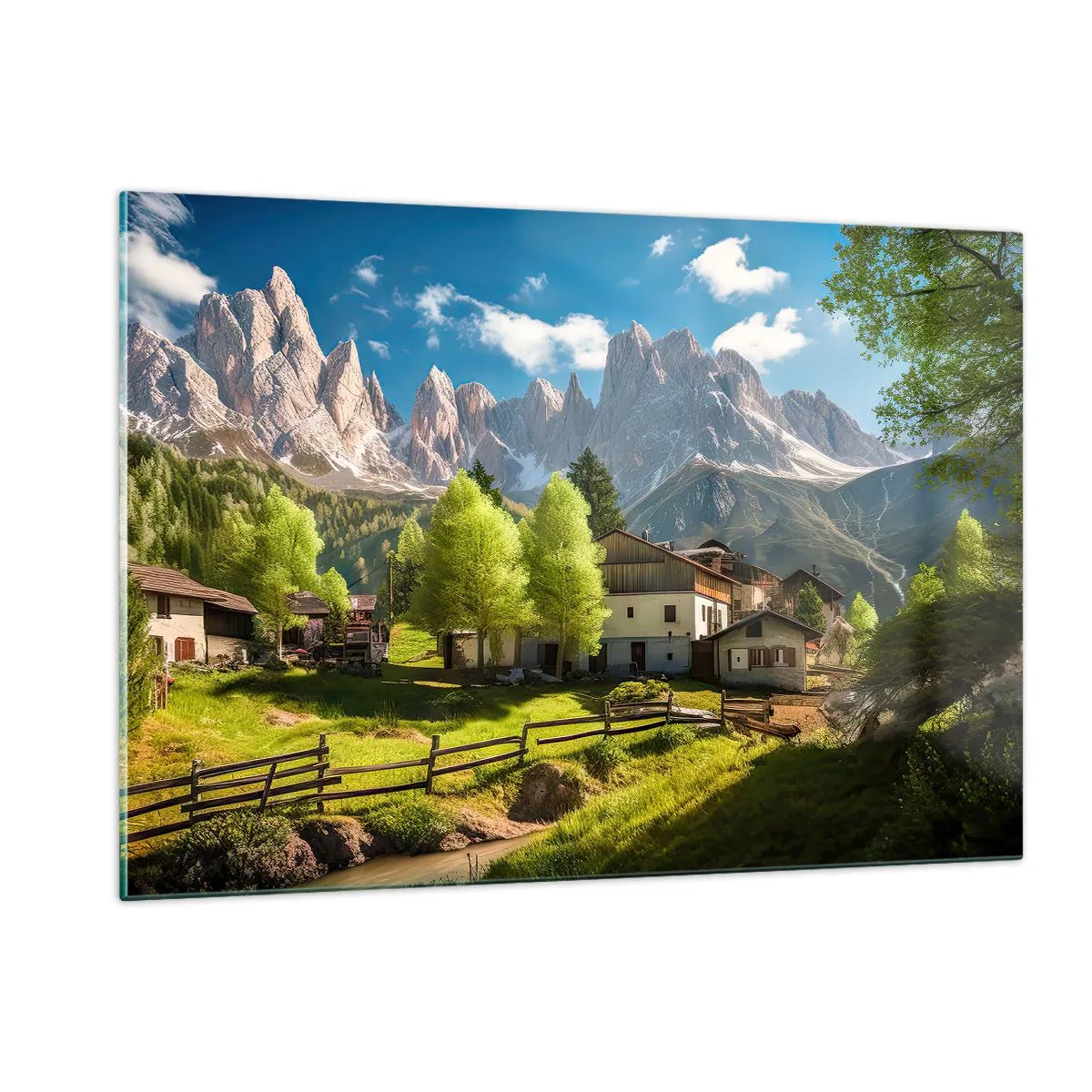 Glastavla - Bild på glas - Alpin idyll - 120x80 cm