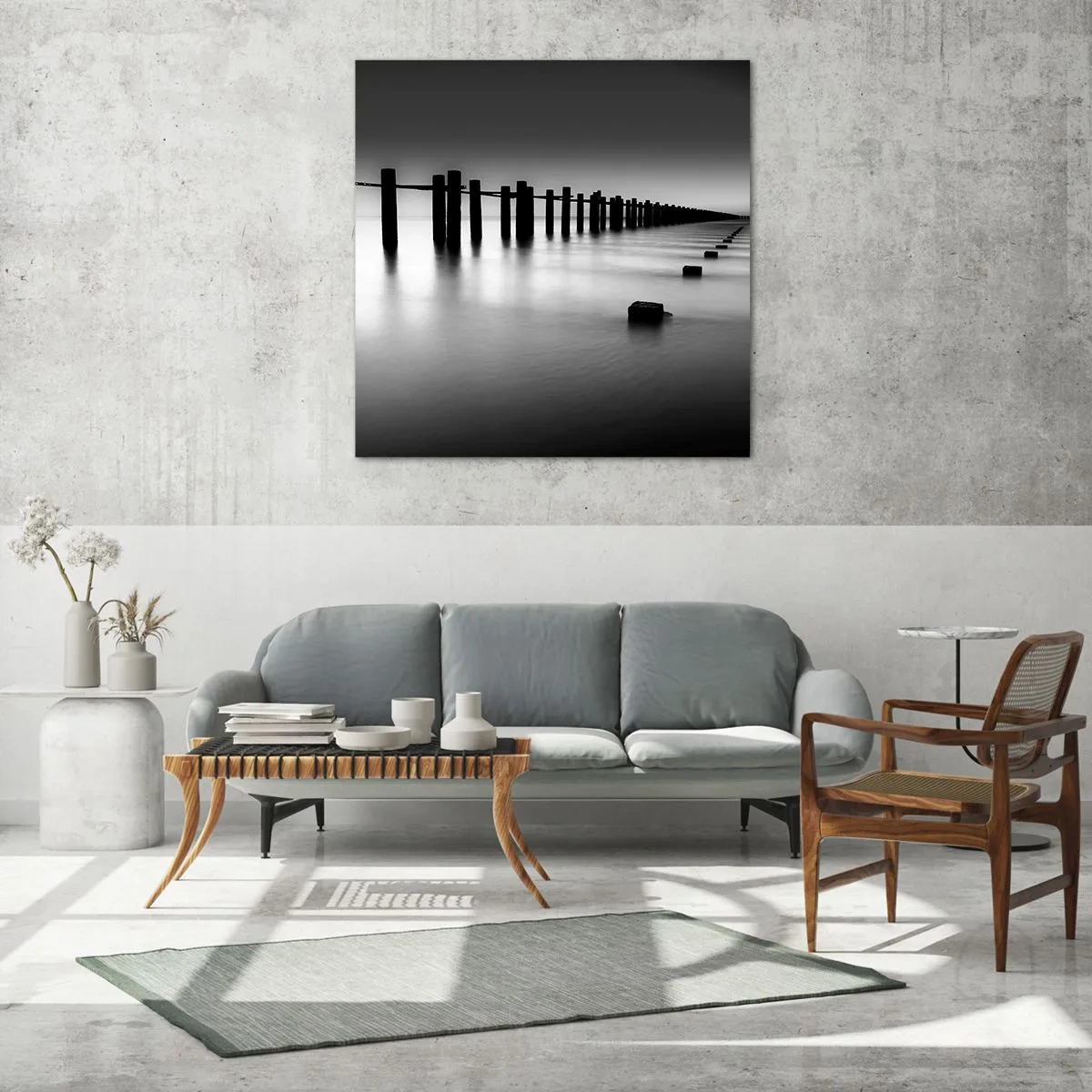 Glastavla - Bild på glas - Landskap doppat i dimman - 50x50 cm