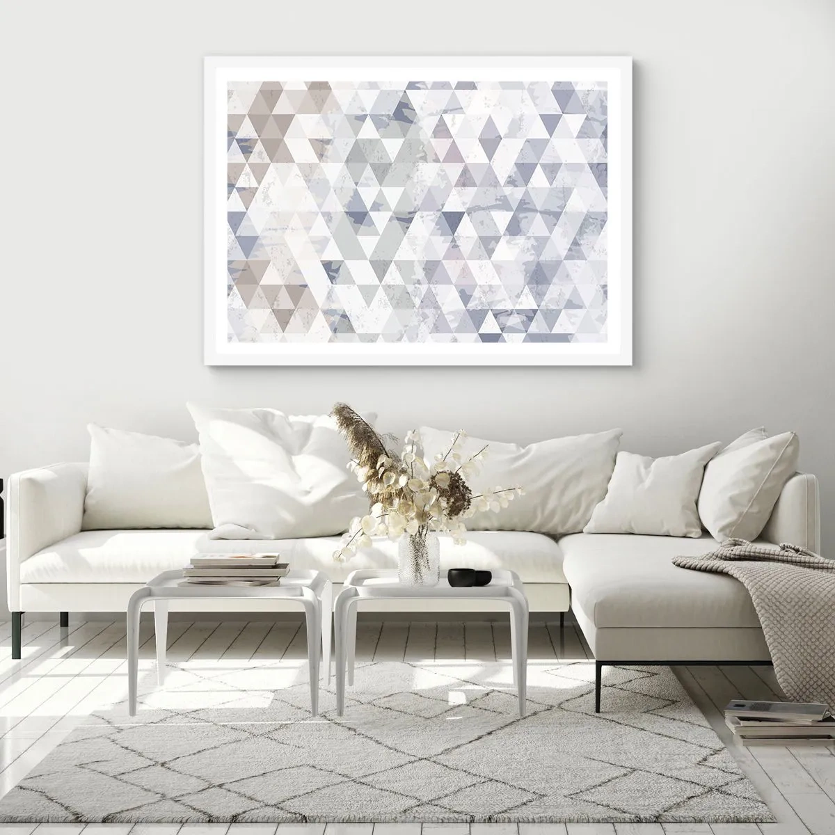 Affisch i vit ram - Trianglar - 100x70 cm