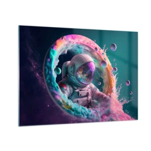 Glastavla - Bild på glas - Astronaut i färgglatt rymd - 70x50cm - Stjärnport - Modern väggdekoration för vardagsrum och sovrum ARTTOR
