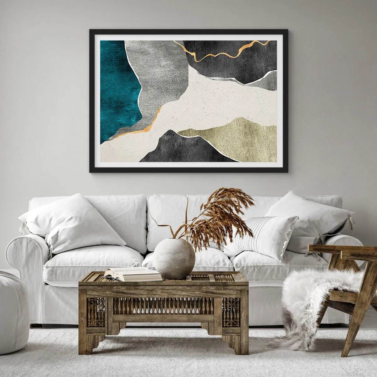 Affisch i svart ram - Mosaikkomposition med en guldtråd - 70x50 cm