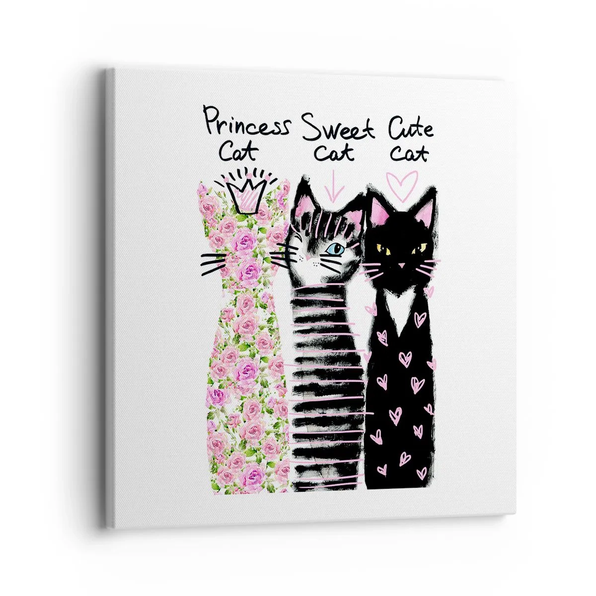 Canvastavla - Bild på duk - Det var en gång tre katter - 30x30 cm