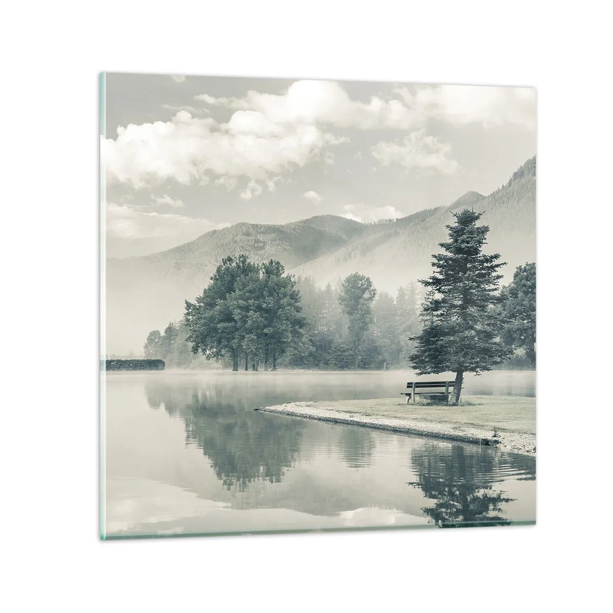 Glastavla - Bild på glas - Sjön sover fortfarande - 50x50 cm