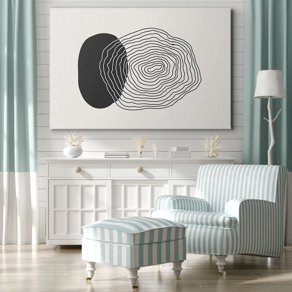 Canvastavla - Bild på duk - Abstrakt mönster med linjer och former i svartvitt - 70x50cm - Varaktighet och vibration - Modern väggdekoration för vardagsrum och sovrum ARTTOR