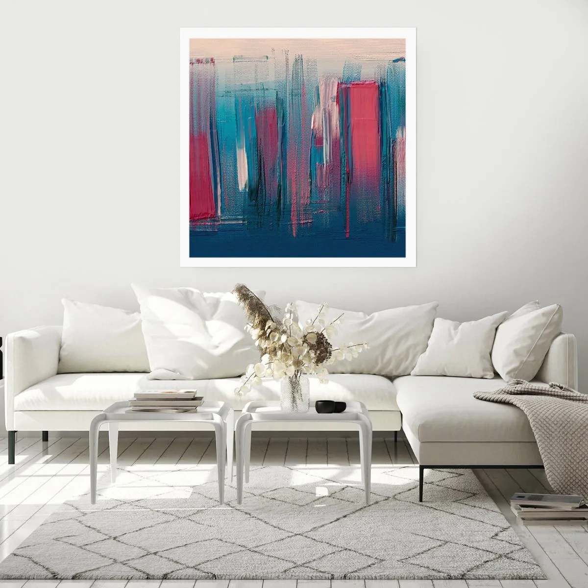 Affisch - Vertikal komposition i blått och rött - 60x60 cm