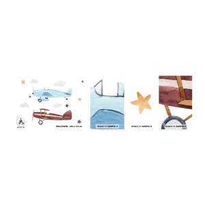 Provbit av självhäftande fototapet Deluxe Sticker - Herr pilot, vi väntar! - Flygplan, Retro, Barns - 100x30 cm