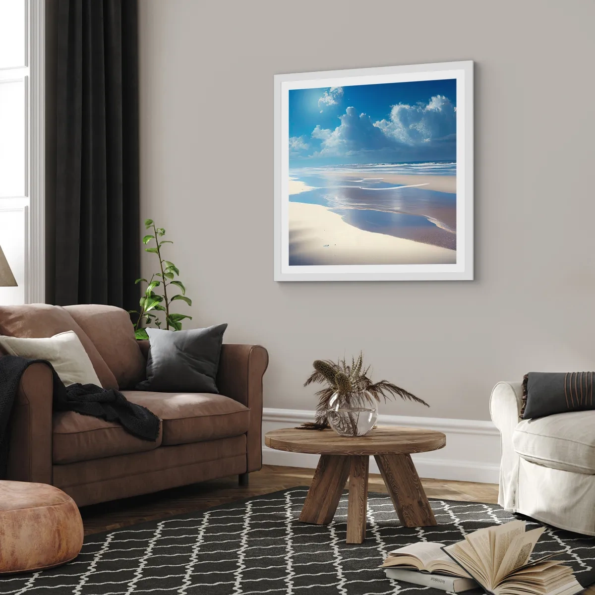 Affisch i vit ram - Semester i paradiset - 50x50 cm