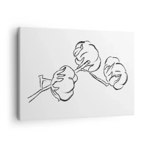 Canvastavla - Bild på duk - En delikat kontur av en bomullskvist på en vit bakgrund - 70x50cm - Bomullsdun - Modern väggdekoration för vardagsrum och sovrum ARTTOR