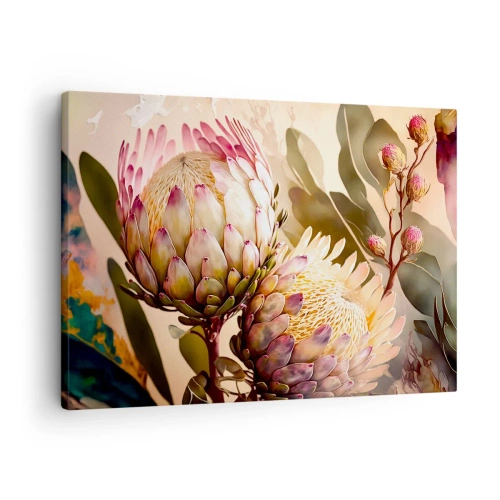 Canvastavla - Bild på duk - Färgglada proteablommor på en delikat bakgrund - 70x50cm - Ömsint omfamnad - Modern väggdekoration för vardagsrum och sovrum ARTTOR