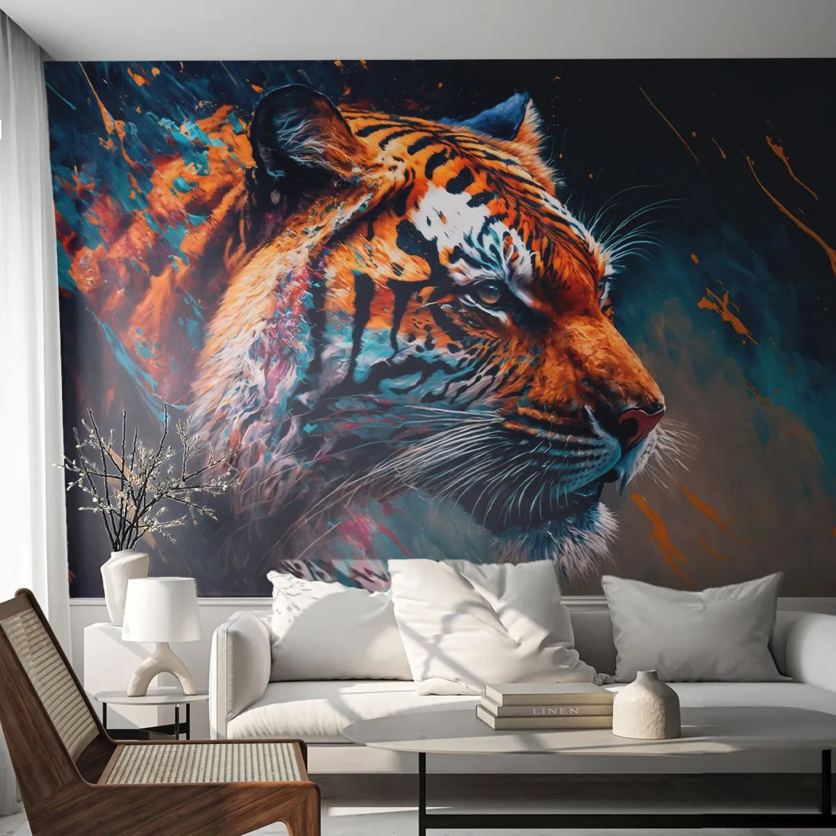 Fototapet Premium Sand - Vild skönhet - Tiger, Färgrik, Djur - 100x70 cm