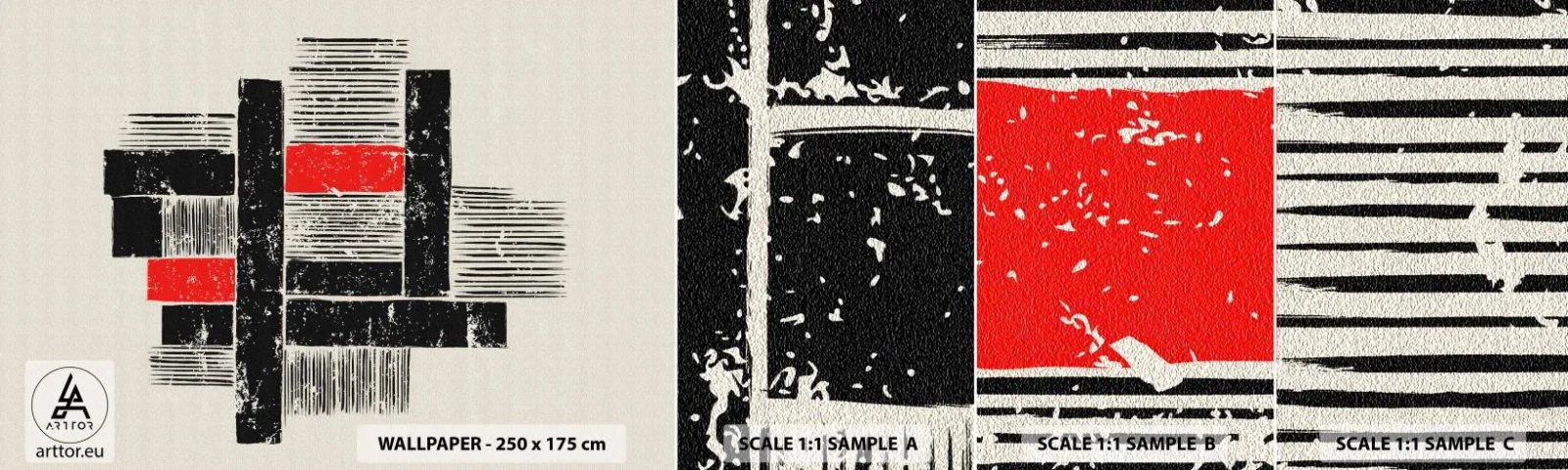 Fototapet Prov Standard Eco - Rött och svart - Abstraktion, Modern konst, Industriell - 100x30 cm