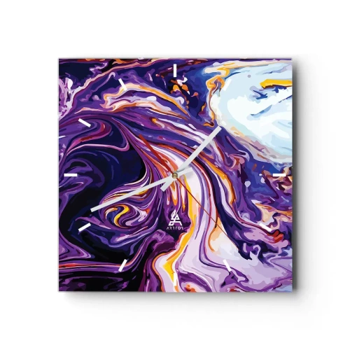 Väggklocka - Klocka på glas - Böjt rum i viol - 40x40 cm