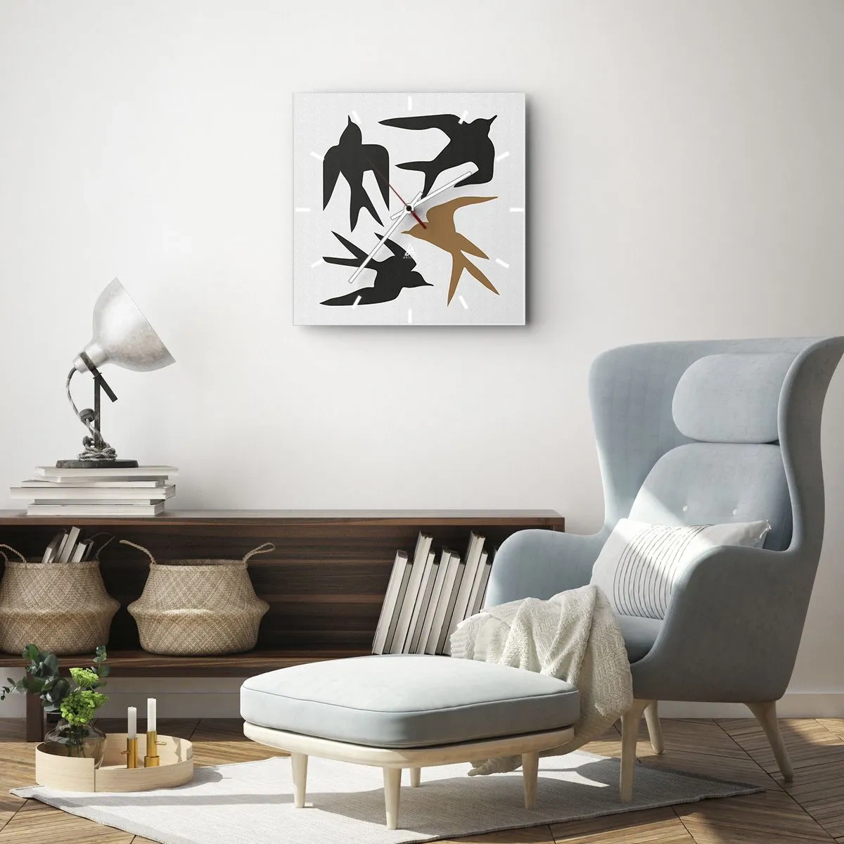 Väggklocka - Klocka på glas - Svalornas lek - 30x30 cm